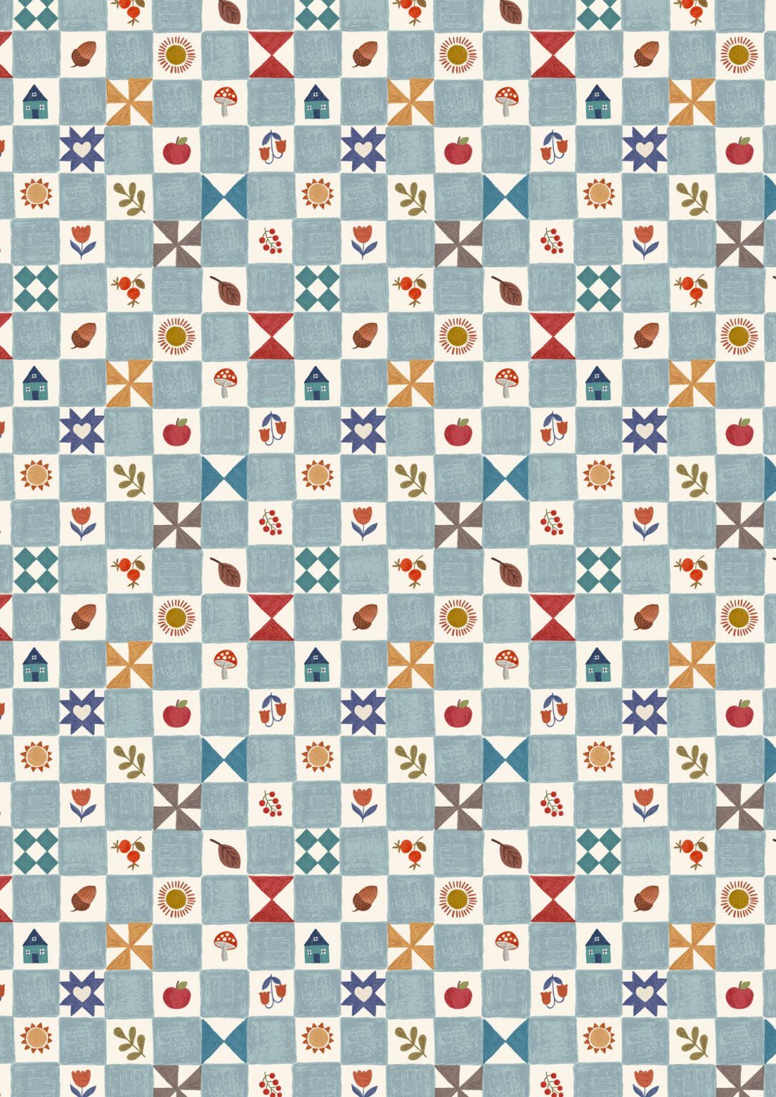 Quilt Top Table Topper Kit 1 - Cosy Home designed by Sally Ablett for Lewis & Irene Fabrics, 48"x48"