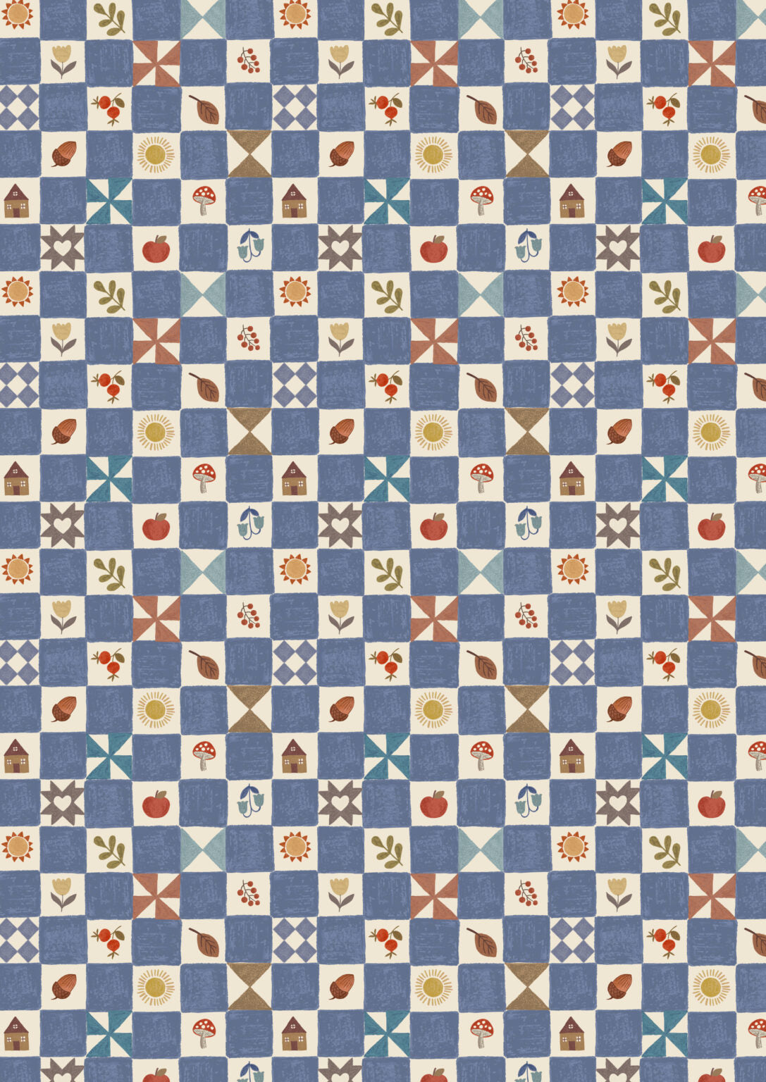 Quilt Top Table Topper Kit 3 - Cosy Home designed by Sally Ablett for Lewis & Irene Fabrics, 48"x48"