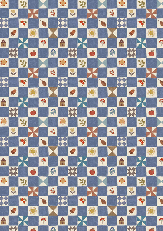 Pre-Order - Little chequered Cosy Home Mid Blue - Fabric Collection by Lewis & Irene - Due in November