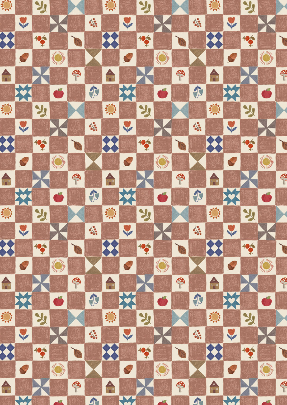 Quilt Top Table Topper Kit 2 - Cosy Home designed by Sally Ablett for Lewis & Irene Fabrics, 48"x48"