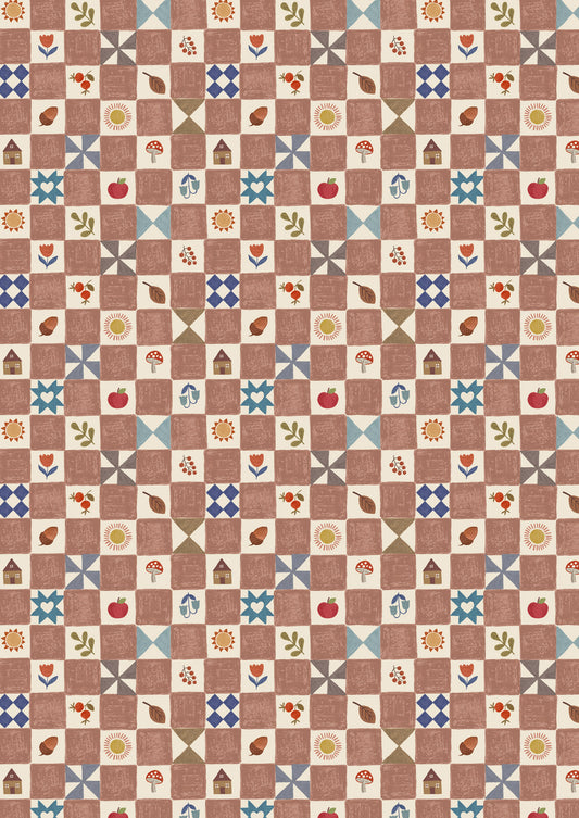 Pre-Order - Little chequered Cosy Home Milk Chocolate - Fabric Collection by Lewis & Irene - Due in November