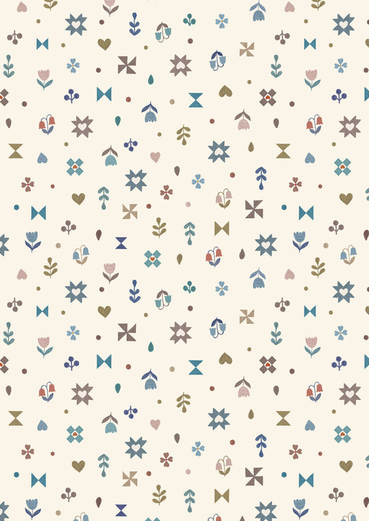 Pre-Order - Small cosy home hearts and flowers on cream - Fabric Collection by Lewis & Irene - Due in November