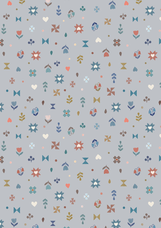 Pre-Order - Small cosy home hearts and flowers on warm grey - Fabric Collection by Lewis & Irene - Due in November