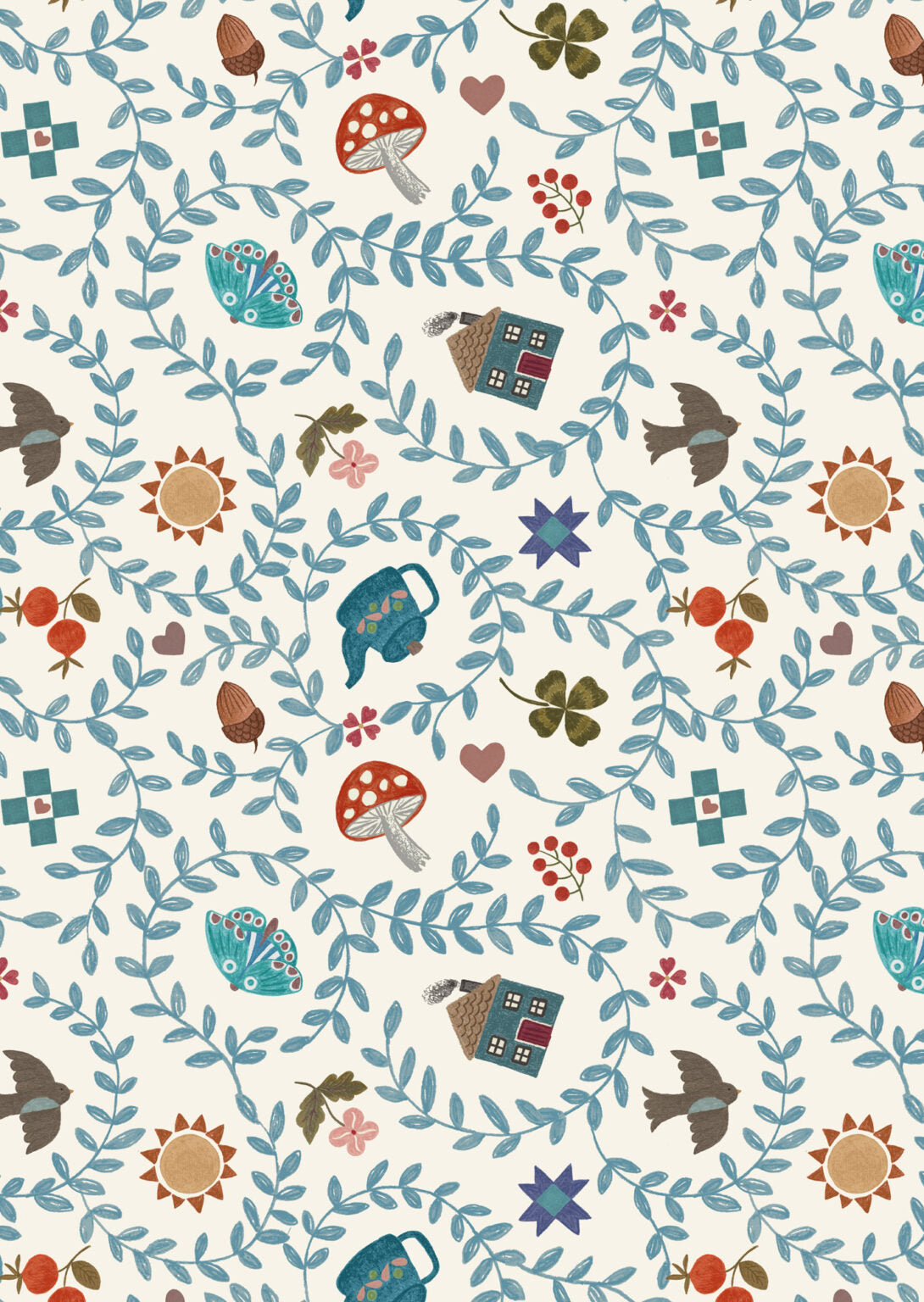 Quilt Top Table Topper Kit 3 - Cosy Home designed by Sally Ablett for Lewis & Irene Fabrics, 48"x48"