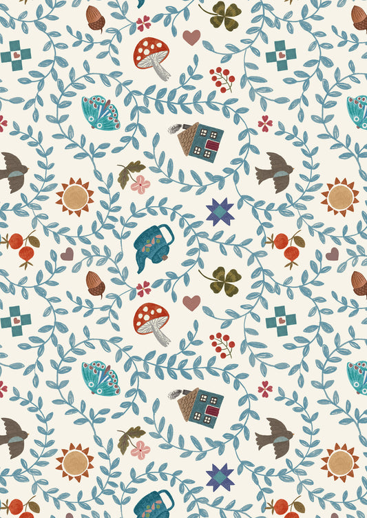 Pre-Order - Cosy home on cream - Fabric Collection by Lewis & Irene - Due in November