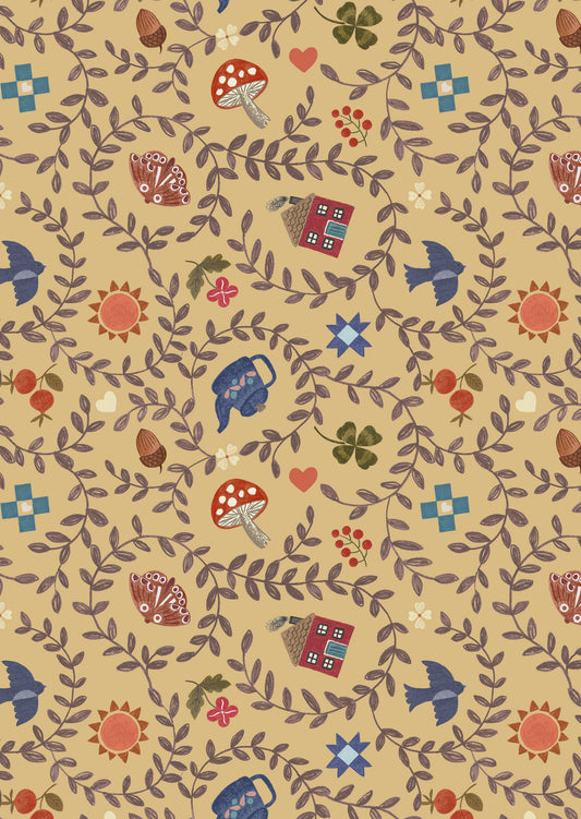 Pre-Order - Cosy home on soft mustard - Fabric Collection by Lewis & Irene - Due in November