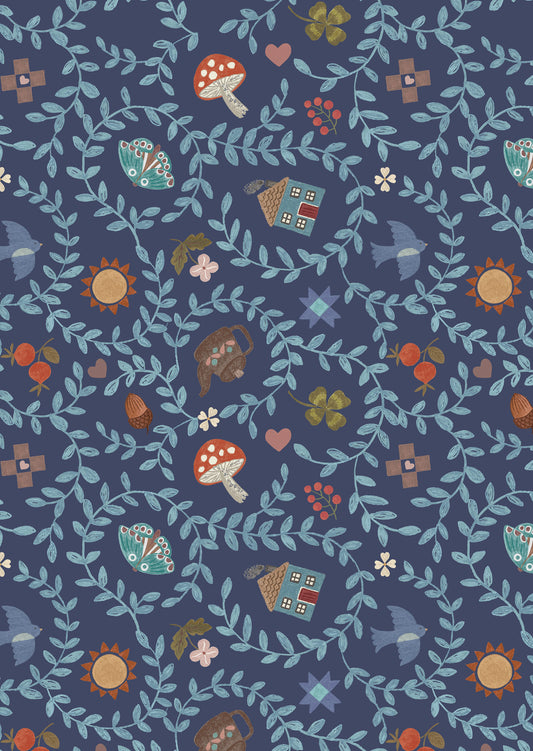 Pre-Order - Cosy home on dark blue - Fabric Collection by Lewis & Irene - Due in November