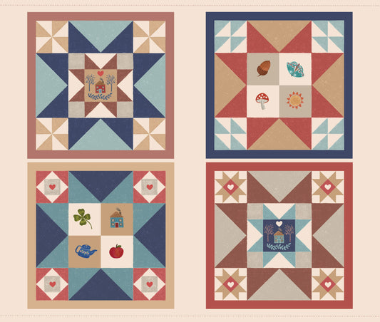Pre-Order - Cosy home squares panel with metallic - Fabric Collection by Lewis & Irene - Due in November