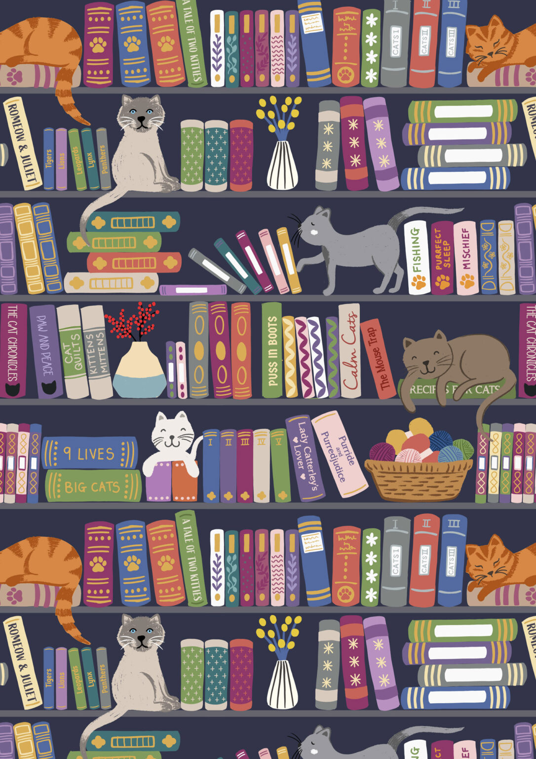 The Purrfect Book Club - Book shelves and cats multi - Collection by Lewis & Irene