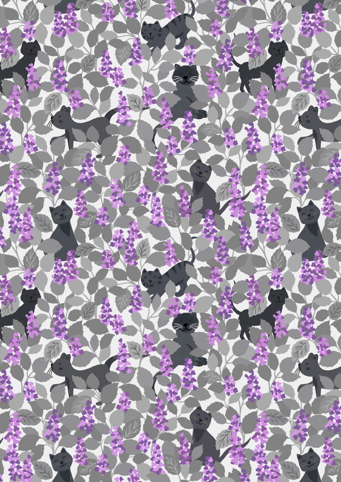 The Purrfect Book Club - Catnip grey and purples - Collection by Lewis & Irene