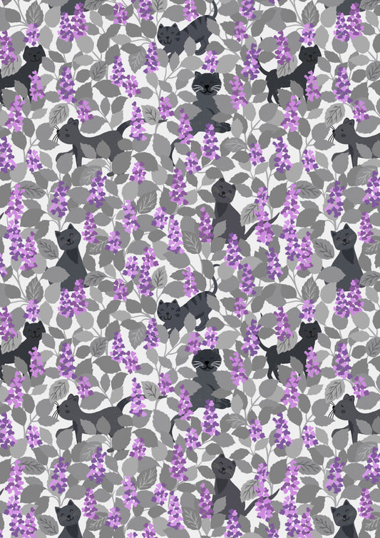 The Purrfect Book Club - Catnip grey and purples - Collection by Lewis & Irene
