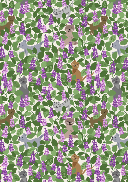 The Purrfect Book Club - Catnip multi on cream - Collection by Lewis & Irene