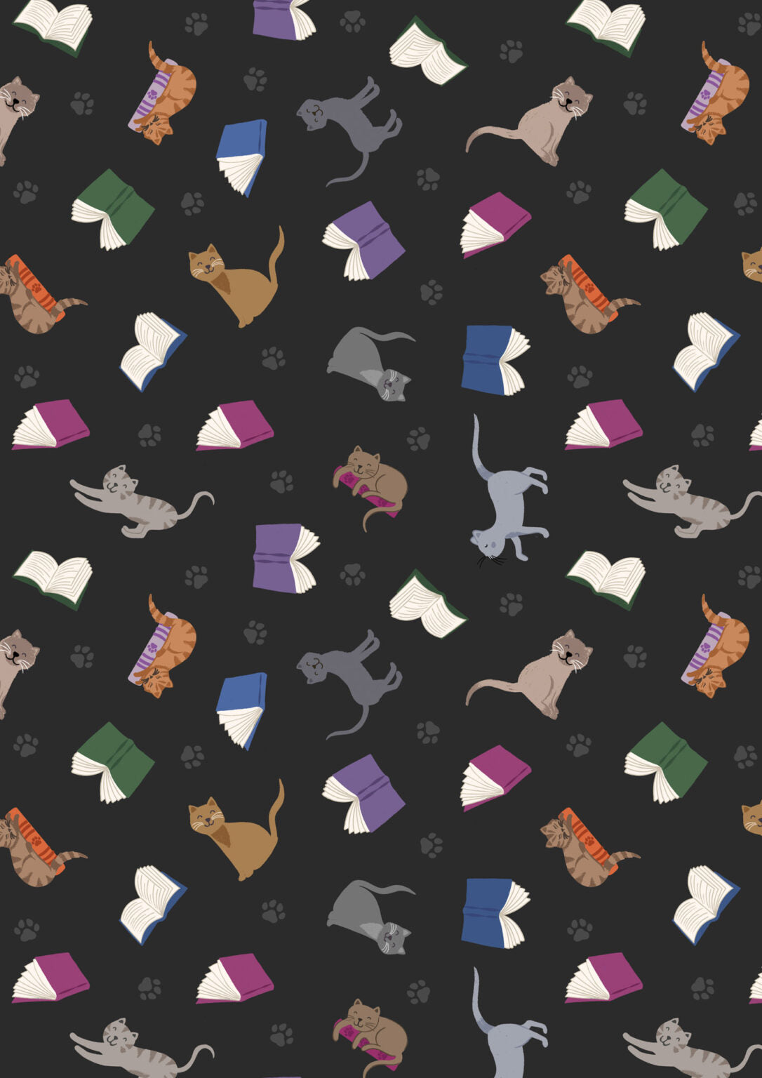 The Purrfect Book Club - Scattered cats and books on dark - Collection by Lewis & Irene