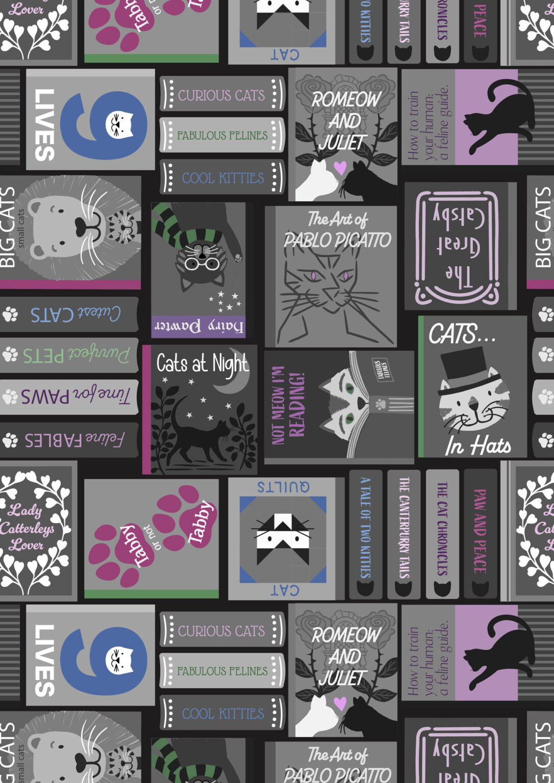 The Purrfect Book Club - Cat book covers greys - Collection by Lewis & Irene