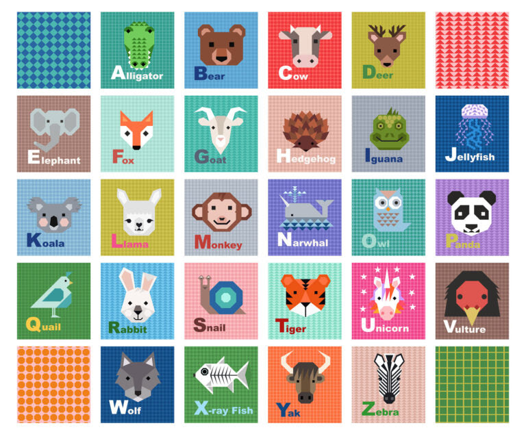 Animals Alphabet - Animal Alphabet 5 inch squares panel   - Fabric Collection by Lewis & Irene by Length & Fat