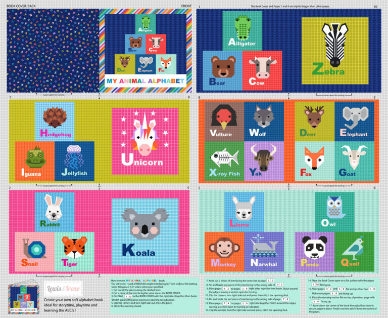 Animals Alphabet - Animal alphabet fabric book panel   - Fabric Collection by Lewis & Irene by Length & Fat