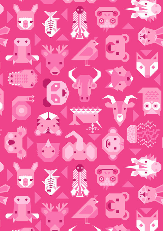 Animals Alphabet -Animals on bright pink - Fabric Collection by Lewis & Irene by Length & Fat