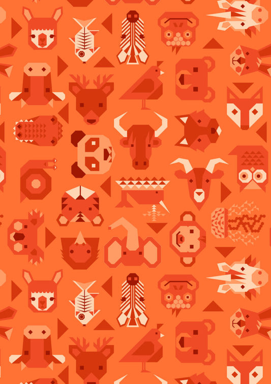 Animals Alphabet -Animals on Orange - Fabric Collection by Lewis & Irene by Length & Fat