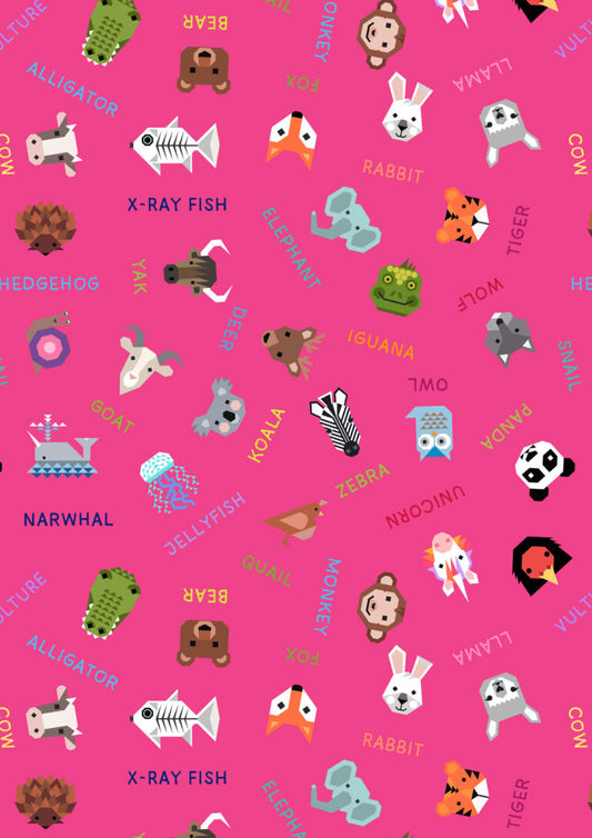 Animals Alphabet -Animal names on Pink - Fabric Collection by Lewis & Irene by Length & Fat