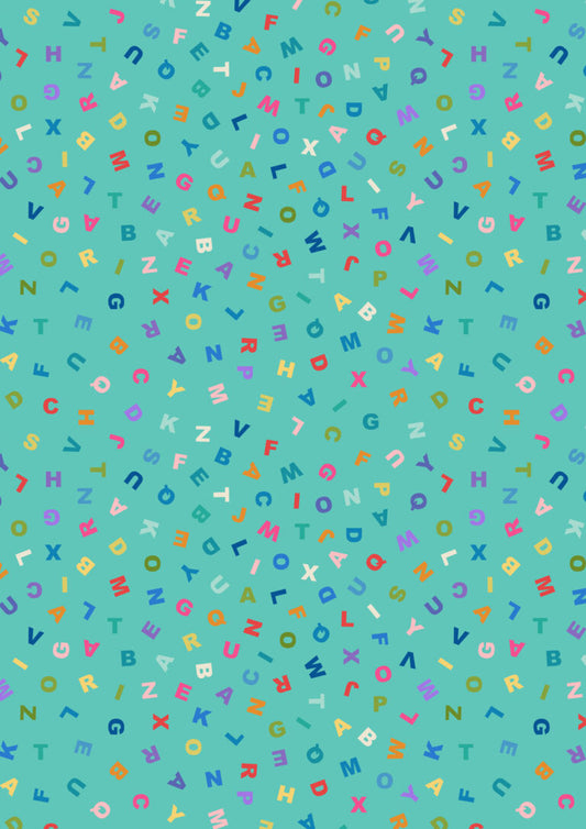 Animals Alphabet -Letters on Turquoise - Fabric Collection by Lewis & Irene by Length & Fat