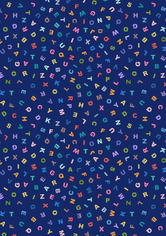 Animals Alphabet - Letters on Dark Blue - Fabric Collection by Lewis & Irene by Length & Fat