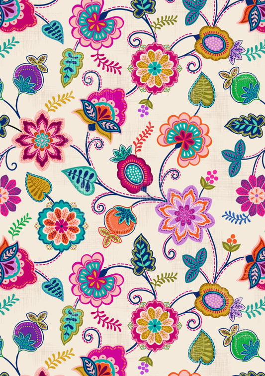 Sambramha by John Scott - Floral on Cream - Lewis & Irene - by Length & Fat Quarter