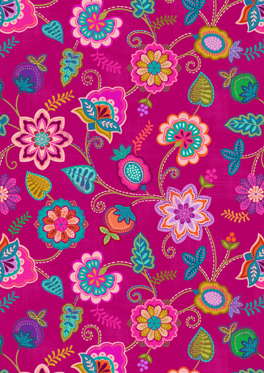 Sambramha by John Scott - Floral on Pink - Lewis & Irene - by Length & Fat Quarter