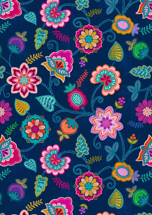 Sambramha by John Scott - Floral on Dark Blue- Lewis & Irene - by Length & Fat Quarter