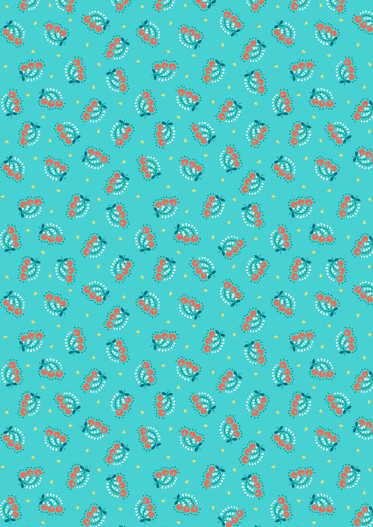 Sambramha by John Scott - Mini stems on turquoise - Lewis & Irene - by Length & Fat Quarter