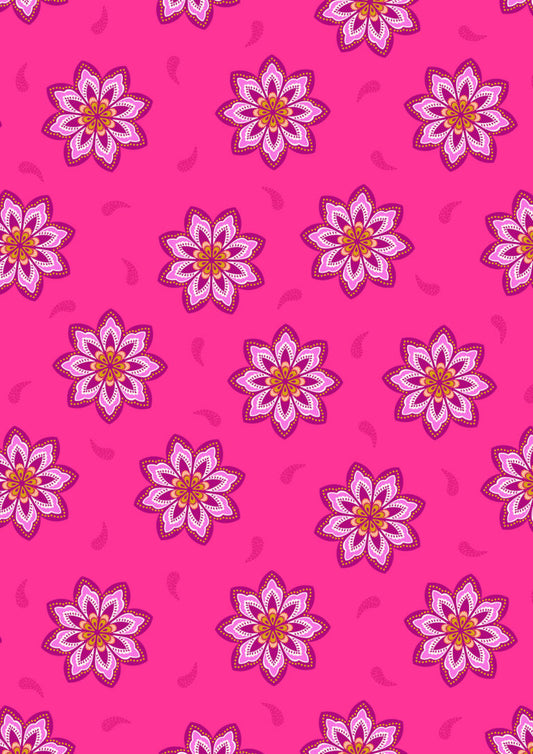Sambramha by John Scott - Celebration flower bright pink - Lewis & Irene - by Length & Fat Quarter