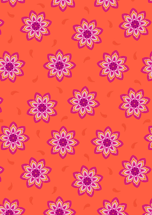 Sambramha by John Scott - Celebration flower Indian Sunset - Lewis & Irene - by Length & Fat Quarter