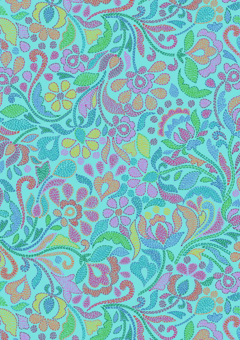 Sambramha by John Scott -Stitches on Turquoise - Lewis & Irene - by Length & Fat Quarter