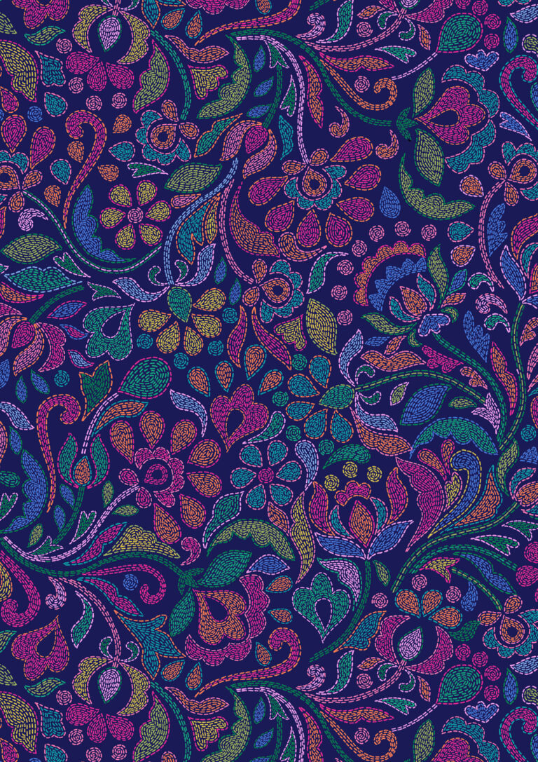 Sambramha by John Scott -Stitches on Dark Blue - Lewis & Irene - by Length & Fat Quarter