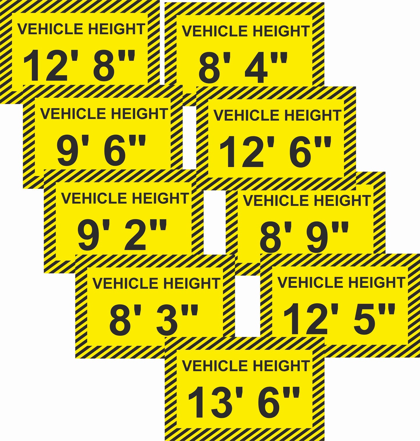 Commercial Vehicle Height Signs to place inside the cab of Commercial vehicles. White Vinyl or Transparent background & Laminated. Size 10 X 6.5 cm