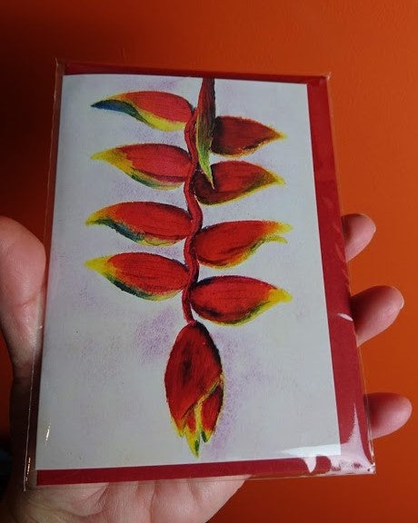 Greeting Cards "Bird of Paradise" Flower - Heliconia".  Exotic tropical flower from my original watercolour painting.
