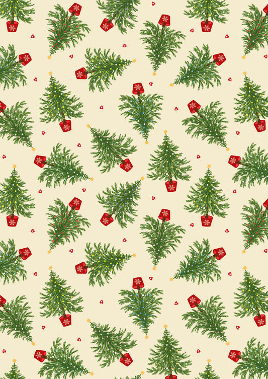Oh Christmas Tree on cream with gold elements Fabric collection by Lewis & Irene