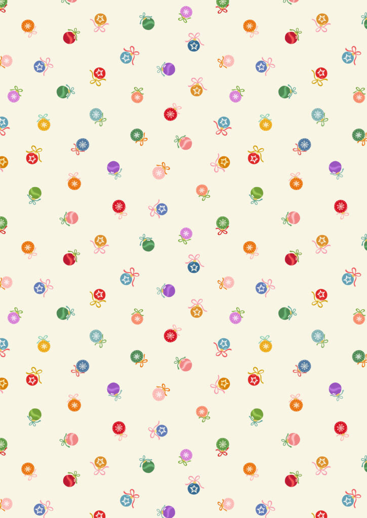 Oh Christmas Tree Baubles on cream (with gold metallic) Fabric collection by Lewis & Irene