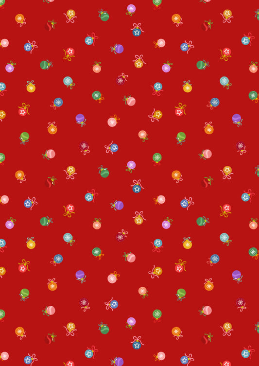 Oh Christmas Tree Baubles on Red (with gold metallic) Fabric collection by Lewis & Irene