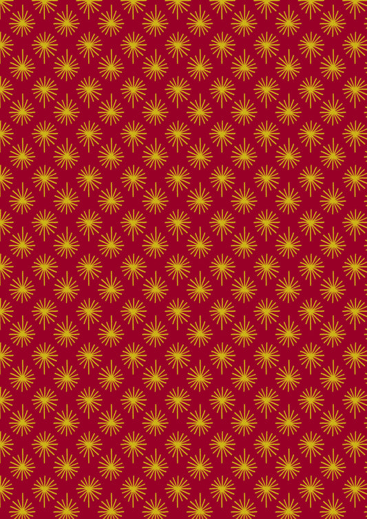 Away in a Manger - Gold metallic star on Red by Lewis & Irene - by Length & Fat Quarters