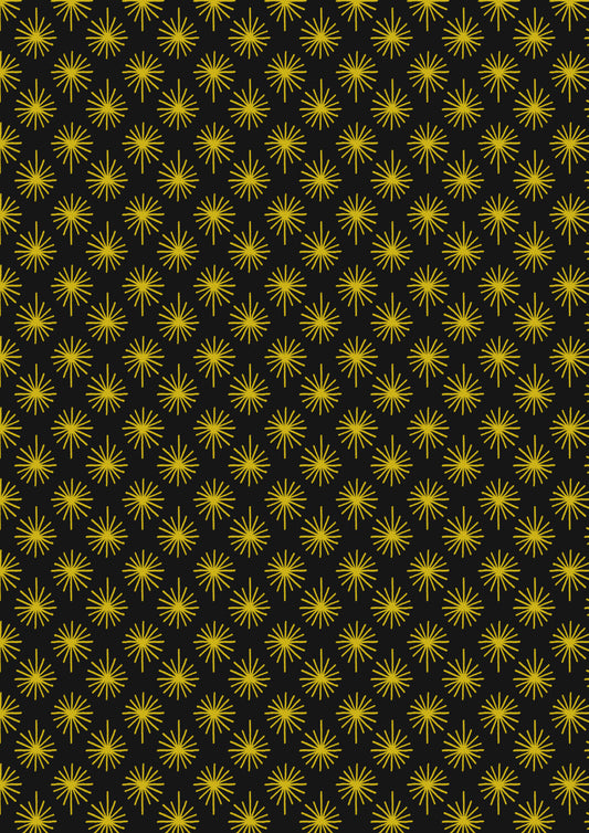 Away in a Manger - Gold metallic star on Black by Lewis & Irene - by Length & Fat Quarters