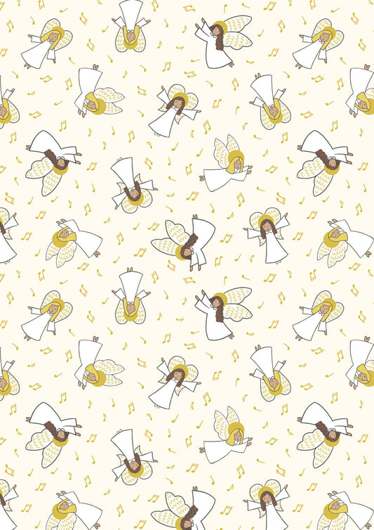 Away in a Manger - Angels on Cream with Gold metallic by Lewis & Irene - by Length & Fat Quarters