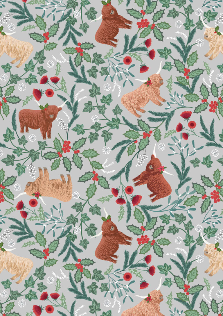 PRE-ORDER - Highlands on misty silver - Celtic Christmas Fabric collection by Lewis & Irene - AVAILABLE END OF JUNE APPROX.