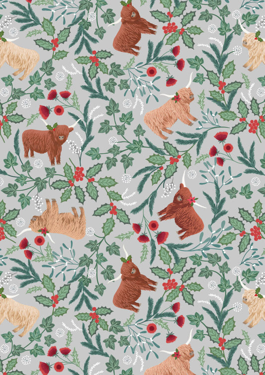 PRE-ORDER - Highlands on misty silver - Celtic Christmas Fabric collection by Lewis & Irene - AVAILABLE END OF JUNE APPROX.