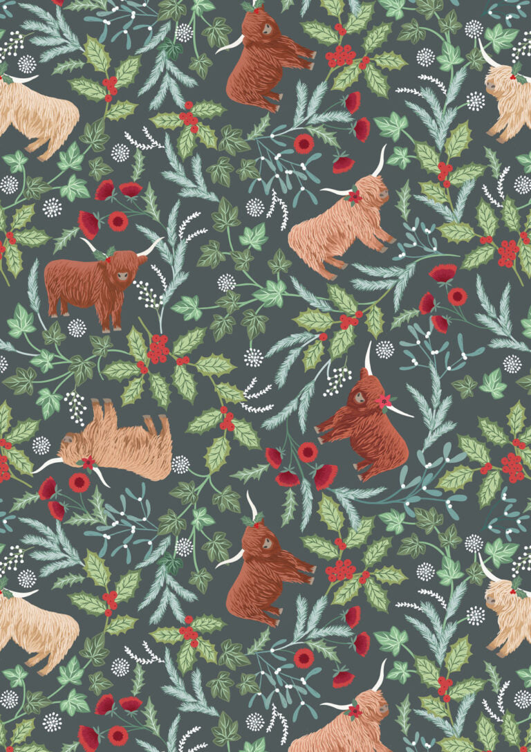 PRE-ORDER - Highlands on iced forest - Celtic Christmas Fabric collection by Lewis & Irene - AVAILABLE END OF JUNE APPROX.