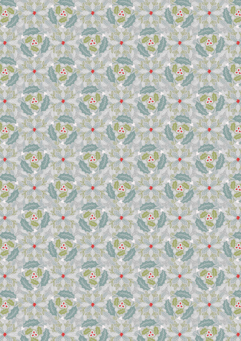 PRE-ORDER - Festive celtic leaves silver - Celtic Christmas Fabric collection by Lewis & Irene - AVAILABLE END OF JUNE APPROX.