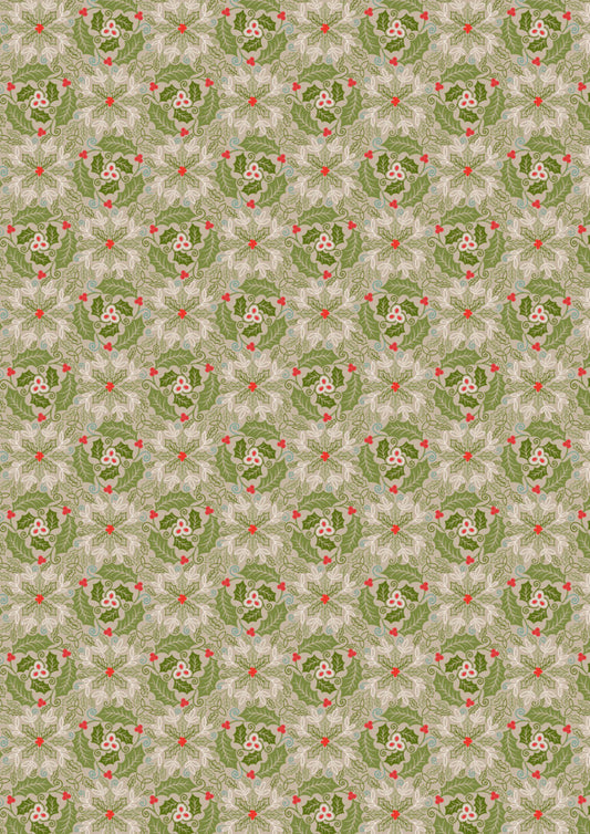 PRE-ORDER - Festive celtic leaves green - Celtic Christmas Fabric collection by Lewis & Irene - AVAILABLE END OF JUNE APPROX.
