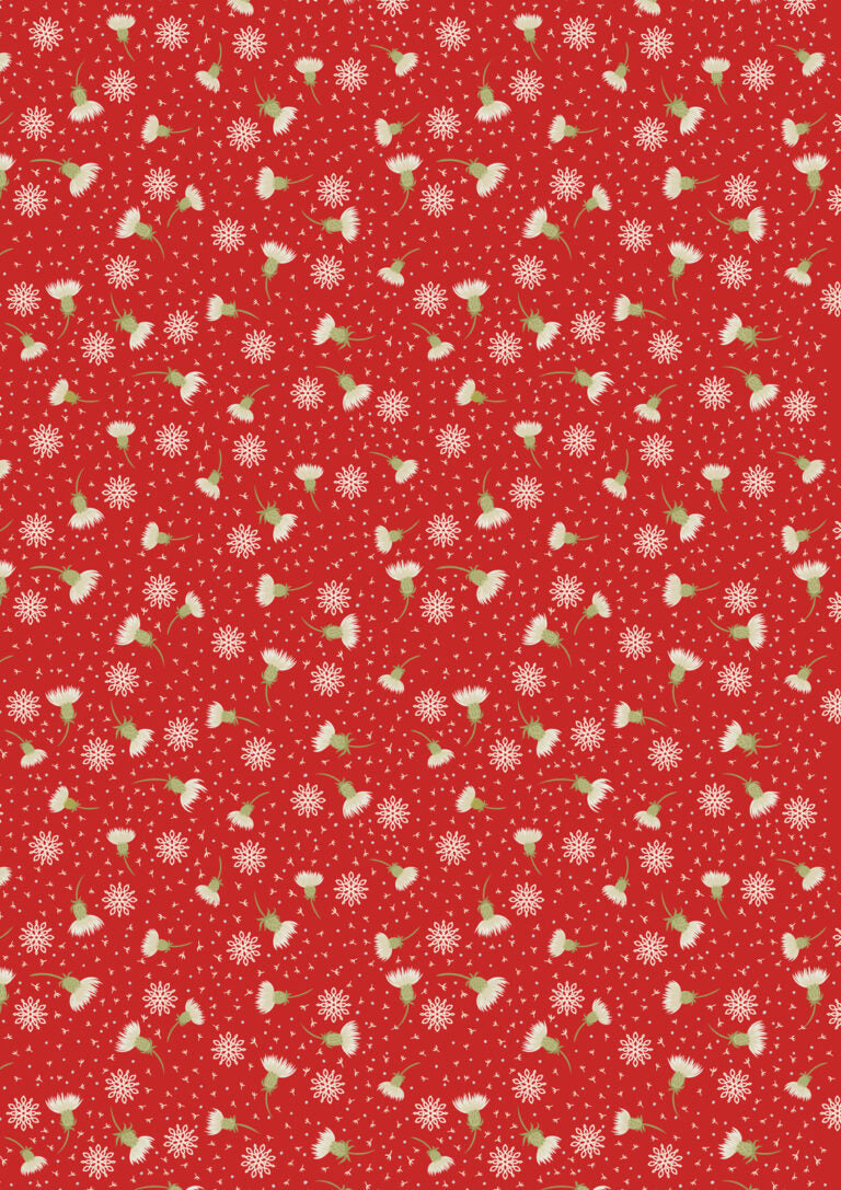 PRE-ORDER - Thistledown on red - Celtic Christmas Fabric collection by Lewis & Irene - AVAILABLE END OF JUNE APPROX.