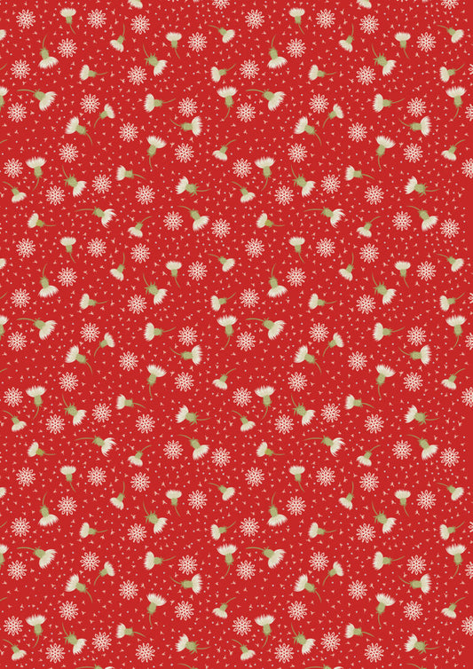 PRE-ORDER - Thistledown on red - Celtic Christmas Fabric collection by Lewis & Irene - AVAILABLE END OF JUNE APPROX.