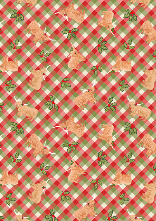 PRE-ORDER - Highlands and holly festive gingham - Celtic Christmas Fabric collection by Lewis & Irene - AVAILABLE END OF JUNE APPROX.