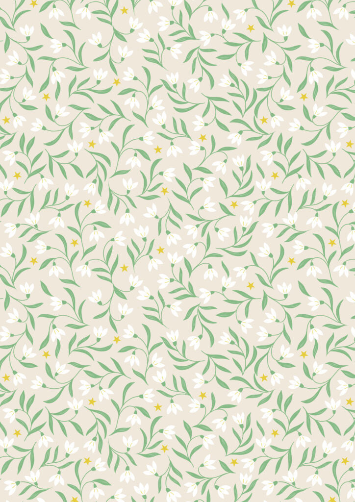 PRE-ORDER - Snowdrops on cream (with gold metallic) - Christmas in Bluebell Wood Fabric collection for Lewis & Irene - AVAILABLE END OF JUNE APPROX.